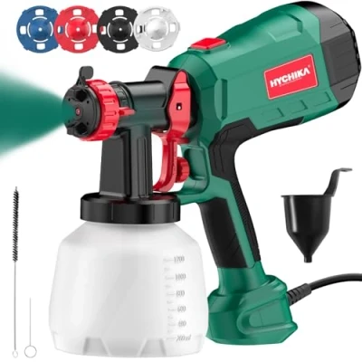 Afbeelding van HYCHIKA 600 W verfspuitsysteem, 1200 ml HVLP verfspuitapparaat, 3 spuitpatronen, 4 sproeiers en 2 reinigingsgereedschappen, verstelbaar verfspuitpistool voor muur hout, metalen