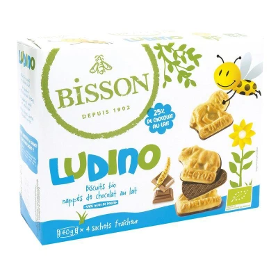 Afbeelding van Bisson Ludino Koekjes met Melkchocolade 4 Zakjes Bio, 160 gram