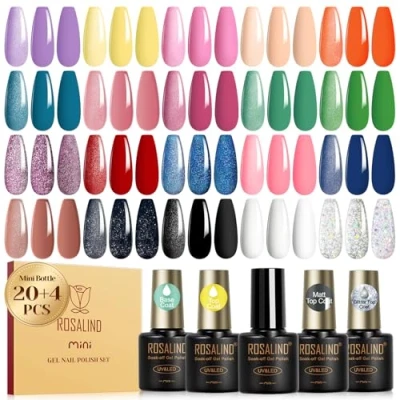 Afbeelding van ROSALIND Uv nagellakset, 24 Stuks Mini Kleurgel Voor Gelnagels Zilver Roze Nude Paars Blauw Groen Shellac Gelnagellakset
