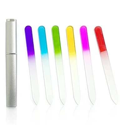Afbeelding van 6 Pack Glazen Nagelvijl met Case Professionele Kristallen Glas Vingernagelvijlen Dubbelzijdig Manicure Tool voor Natuurlijke Nagels