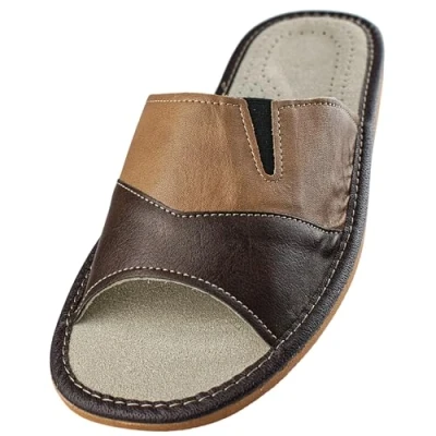 Afbeelding van APREGGIO Slippers Heren Leich Naturel 100% Leer Natuurlijk Product Handgemaakt Stevige Zool Comfort Zacht, BRON, 43 EU