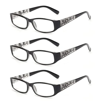 Afbeelding van JM 3 Pack Leesbril Dames Veerscharnier Vintage Rechthoekige Lezers voor Vrouwen +3.0 zwart