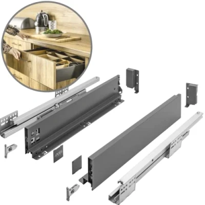Afbeelding van GTV Ladesysteem AXIS PRO I ladegarnituur met volledige uittrekbaarheid en geïntegreerde demping antraciet belastbaarheid tot 40 kg Soft Close vrije toegang breedte: 400 mm hoogte: 86