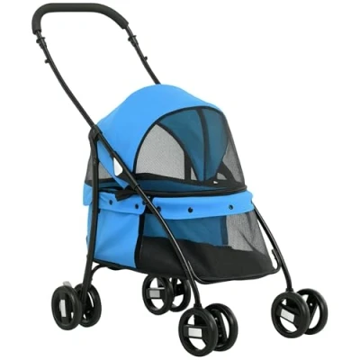 Afbeelding van PawHut Hundebuggy Hundewagen mit Kissen Meshfenster, Klappbar Katzenwagen bis 10 kg 2 Sicherheitsleinen, Hundetrolley, Oxford Gewebe, Blau
