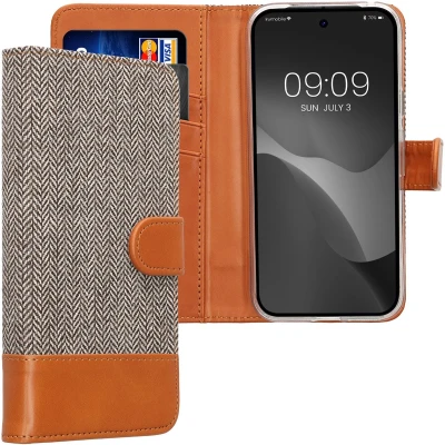 Afbeelding van kwmobile telefoonhoesje geschikt voor Google Pixel 9a Hoesje met pasjeshouder in lichtgrijs / bruin Case portemonnee