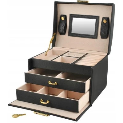 Afbeelding van Luxe Sieradenbox Met Spiegel Bijouteriedoos Opbergbox Juwelen Opbergdoos Kunst Leder Zwart