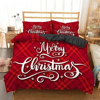 Afbeelding van Kerst Dekbedovertrek 240x220Cm,Klassieke Rode Geruite Beddengoed Set Kerstman Schattige Elanden Nieuwjaar Vakantie Dubbele voor Kinderen Meisje Volwassen,Stijl15,King