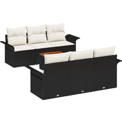 Afbeelding van vidaXL 7 delige Tuin Sofa Set met Kussens Zwart Poly Rattan Acacia