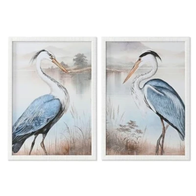 Afbeelding van Home ESPRIT Afbeelding blauw wit Oosterse vogel 50 x 2,5 70 cm (2 stuks)