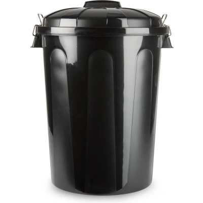 Afbeelding van Kunststof afvalemmers/vuilnisemmers zwart 70 liter met deksel Prullenbakken