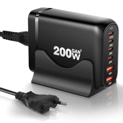 Afbeelding van Blumacht USB C oplader, 200 W, 6 poorten, snellader, meervoudig met 4 en 2 A, draagbaar laadstation, meervoudige stekker, adapter voor MacBook Pro/Air, iPad Sumsung