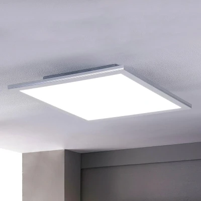 Afbeelding van Lindby LED plafondlamp met dimmer 1licht plexiglas, aluminium H: 5.2 cm wit, zilver Inclusief lichtbron