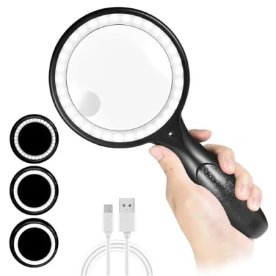 Afbeelding van Vergrootglas, 60 x 30 stuks, 33 leds, vergroting via USB, 3 modi, led loep voor lezen, inspectie, verkenning, senioren, juweliers