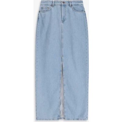 Afbeelding van Sissy Boy Dames Blauwe Denim Maxi Rok Met Split (Maat XS, Katoen)