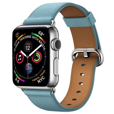 Afbeelding van Apple Watch Classic lederen bandje Licht blauw Geschikt voor 38mm / 40mm 41mm
