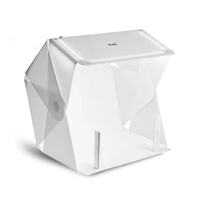 Afbeelding van Foldio3 + Extra Lichten (25&quot; Lightbox voor Product Fotografie met Halo Bars/25&quot; x 25&quot;/Draagbare Studio, Dimbare LED Chips, CRI 97+, Witte &amp; Zwarte Achtergrond Vellen Inbegrepen ORANGEMONKIE)