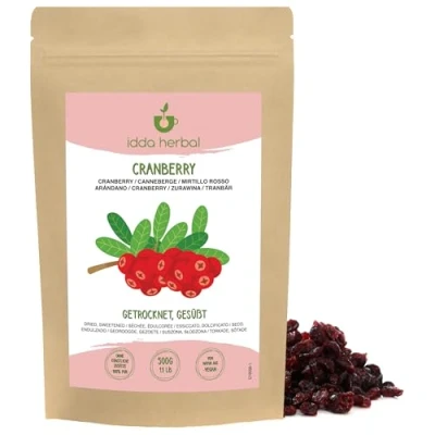 Afbeelding van Gedroogde veenbessen (500g), zonder kunstmatige toevoegingen, licht gezoet met vruchtensap, gedroogd fruit snack