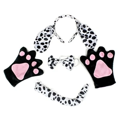 Afbeelding van Petitebelle Dalmatian Hoofdband Bowtie Staart Handschoenen 4pc Volwassene Kostuum