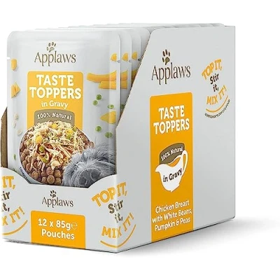 Afbeelding van Applaws Dog Taste Toppers Kip met witte bonen in jus 85 gr. per 12 stuks