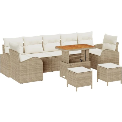 Afbeelding van vidaXL 10 delige tuinset met kussens in beige poly rattan en acaciahout