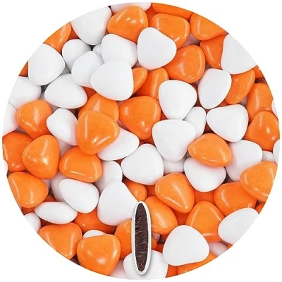 Afbeelding van EinsSein 1kg Bruidsuiker chocolade hartjes Dragées Mix medium wit oranje glans mini dragee hart paars doopsuiker bruiloft chocoladehartjes suiker gekleurd suikerlaagje geboorte