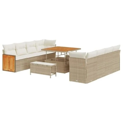 Afbeelding van vidaXL 11 delige Tuin Sofa Set met Kussens Beige Poly Rattan Acacia