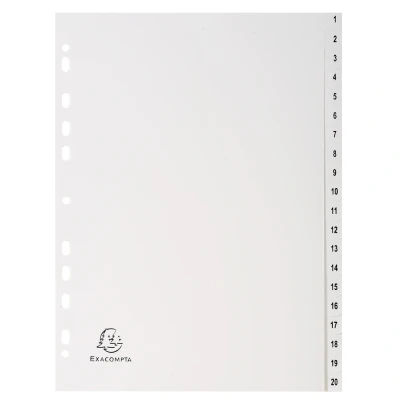 Afbeelding van Exacompta tabbladen numeriek voor ft A4, uit PP, 20 tabs, met indexblad, wit