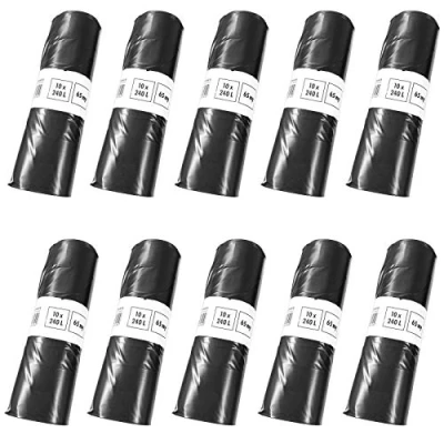 Afbeelding van 10 x rol vuilniszakken 240 l zwart extra sterk 65my afvalzakken 100 stuks vuilniszak LDPE