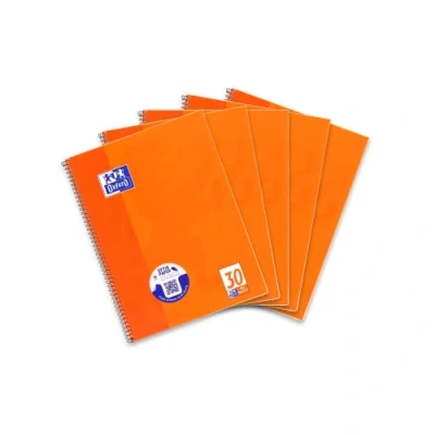 Afbeelding van Oxford Collegeblok A4 blanco, 80 vellen, geperforeerd, oranje, 5 stuks