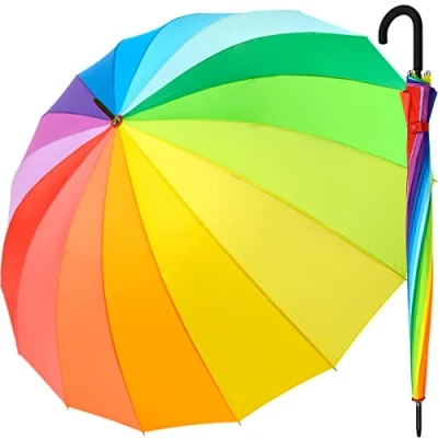 Afbeelding van iX brella paraplu xxl Regenboog 129 cm glasvezel, licht, kleurrijk, groot, ronde haak handvat, cm,