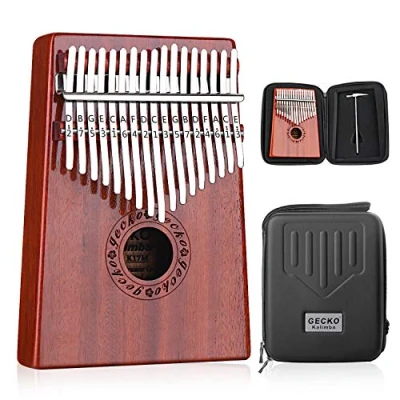 Afbeelding van GECKO Kalimba Duimpiano met 17 sleutels, waterdichte beschermbox, stemhamer en leerhandleiding, draagbare Mbira Sanza vingerpiano, cadeau voor kinderen volwassenen, beginners professionals.