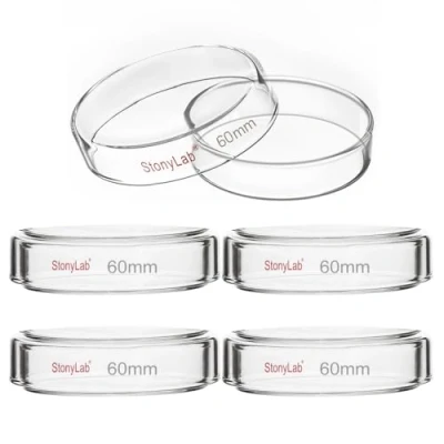 Afbeelding van stonylab Glazen Petri Schaal met Deksel, 5 Pack Borosilicaatglas Celkweek Transparant Autoclaveren voor Laboratorium, 60x15 mm