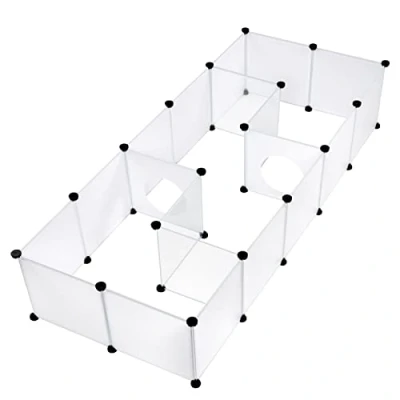 Afbeelding van EUGAD 0047WL Vrijloopverblijf konijnen, buitenren voor cavia&#039;s, puppyuitloop, hok binnen, omheining chinchilla hamster, met hamer, wit + transparant, 175 x 75 35 cm
