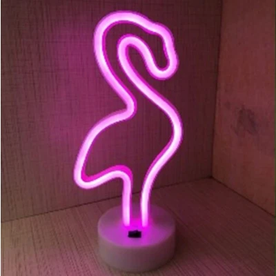 Afbeelding van LED Neon Tafellamp &quot;Flamingo&quot;, Op Batterijen en USB, 13x10x29cm, Roze