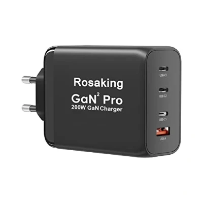 Afbeelding van Rosaking 200 W USB C oplader, PPS GaN snellader 4 poorten oplader PD compatibel met MacBook, voor iPhone, Samsung Galaxy Book
