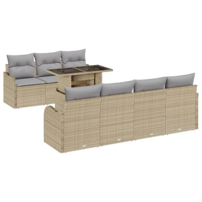 Afbeelding van vidaXL 8 delige Tuin Sofa Set met Kussens Beige Poly Riet