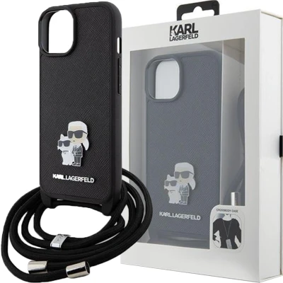 Afbeelding van iPhone 15 Pro Backcase hoesje Karl Lagerfeld Effen Zwart Kunstleer