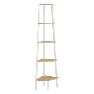 Afbeelding van VASAGLE Hoekplank 5 laags boekenkast Ladderplank Opbergplank Plantenplank voor woonkamer Industrieel design met stalen frame Natuurlijk eiken mat wit LLS035Y01