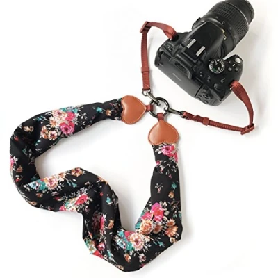 Afbeelding van Alled camerariem nek, voor Canon Nikon Sony Lumix Kodak Fuji Olympus Dslr Universeel, vintage zachte comfortabele verstelbare snelsluiting camera schouder nekband, Zwarte sjaal + gesp, 75