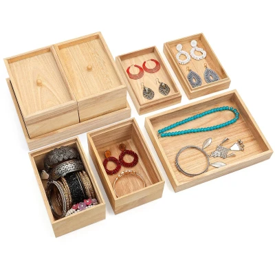 Afbeelding van Belle Vous 5 Compartimenten Houten Sieraden Organiser Doos 22 x 17 11,5 cm Dames Opslag Bak/Tray voor Kettingen, Armbanden, Oorbellen, Ringen &amp; Bedels