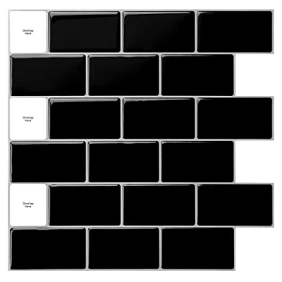 Afbeelding van Art3d 30 * 30cm Peel and Stick Backsplash Tegels voor Keuken, Glanzend Zwart (A17000BK)