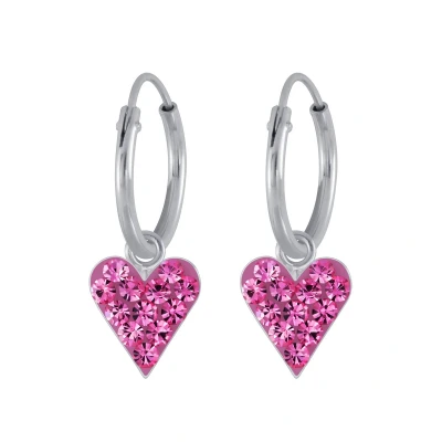 Afbeelding van JoyS Zilveren hart bedel oorbellen kristal roze oorringen