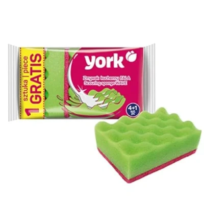 Afbeelding van York Poetsspons, keukenspons, spoelspons, dubbelzijdige reinigingsspons, schuurspons, as, pannenreinigingsspons, grondige reiniging, 4 + 1 stuks, gratis, groen