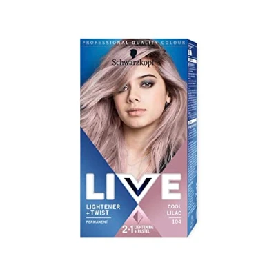 Afbeelding van Schwarzkopf Live Haarbleekmiddel + twist, roze haarverf, verpakking van 3 stuks, permanente kleur met 2 in 1 verlichting, 104 Cool Lilac