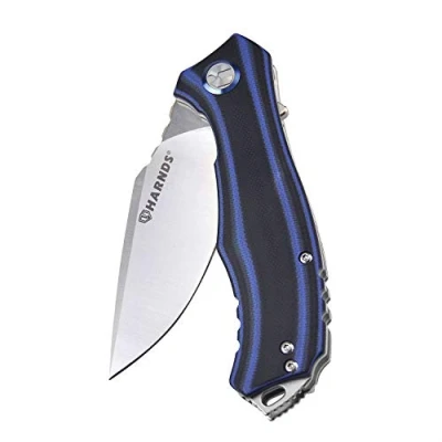 Afbeelding van Harnds Maverick Vouwmes met 80mm D2 stalen lemmet Zakmes anti slip G10 handvat en verwijderbare clip voor Outdoor Kamperen (Blauw+Zwart+Satijn)
