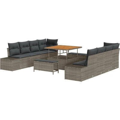 Afbeelding van vidaXL 11 delige tuinbank set met kussens grijs poly rattan acacia
