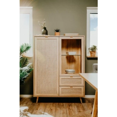 Afbeelding van Finori Kast Highboard Bali Eiken/Riet Decor 2 deurs