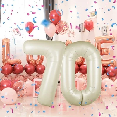 Afbeelding van Verjaardagsgetallen ballon 70 jaar folieballon beige in 40 101 cm verjaardagsdecoratie cijfer decoratie voor verjaardag vliegt met helium mannen vrouwen 70e