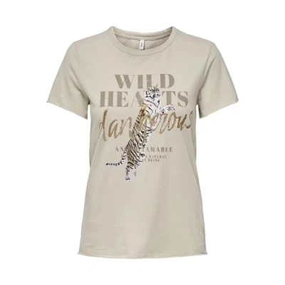 Afbeelding van Only T shirt Onllucy Life Reg S/s Top Jrs Noos 15215721 Pumice Stone/wild Hearts Dames Maat S