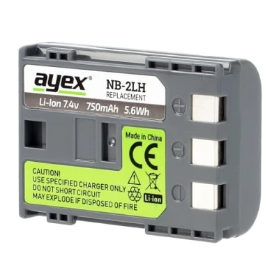 Afbeelding van ayex NB 2LH Li Ion batterij met 750 mAh Voor bijv. Canon EOS 350D / 400D, Powershot G7 G9 S30 S40 enz.